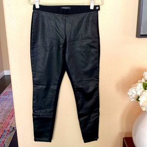 BR skinny black pant, leather front, cotton back, side zipper, size 6